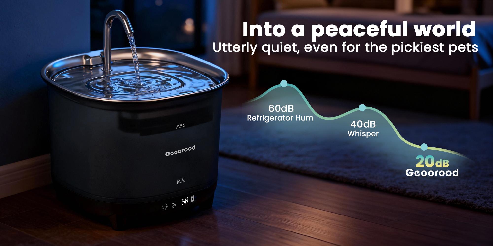 Geoorood Cat Water Fountain Cordless, 101oz/3L Wireless Pet Water Fountain for Indoor Cats, Battery-Operated Cat Drinking Fountain with Motion Sensor, Ultra-Quiet Pump, BPA-Free