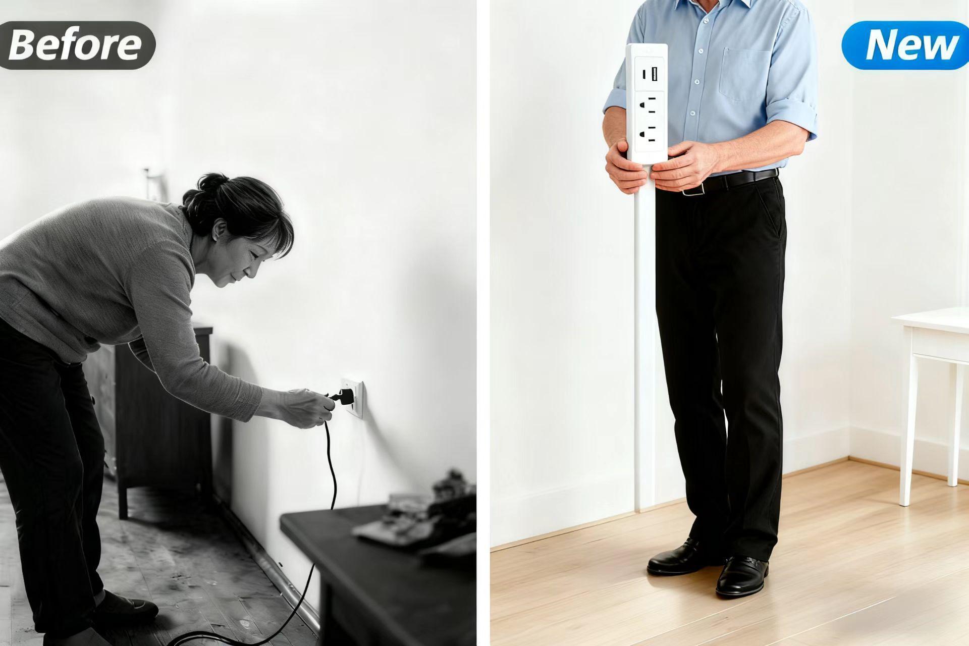 Outlet Extender Outlet electrical  Mountable Multi Plug Wall Outlet, with USB-A  USB-C & 2 AC, Extendable 22-34" Rotatable 180°  Surge Protector Power Strip,UL-certified power  cord,ideal for behind furniture in home/office