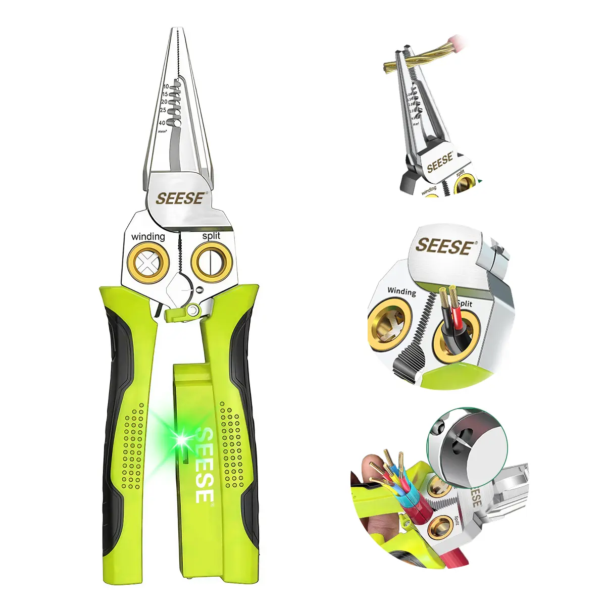 【FathersDayGift】8 in 1 Wire Stripper Twister for Cutting and Pulling Wires, Cable Scissors,Voltage Tester Pliers, 12V to 250V Live,Null,Hot Wire Judgment AC DC, Audible and Flashing LED Alarms