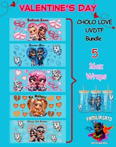 Valentine's Day Chicanos in Love UVDTF Bundle - 16 Oz Libbey Glass Can Wrap