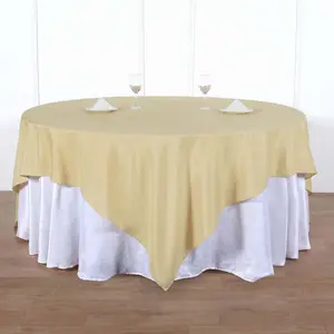 Polyester Square Table Overlay 90"x90" Champagne - Wrinkle-Resistant & Durable Table Topper