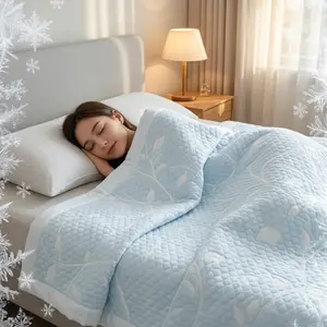 Cooling Comforter Queen Size, Cooling Blankets for Hot Sleepers and Night Sweats, Blue Summer Comforter for Queen Size Bed, Breathable Soft Lightweight Silk Smooth