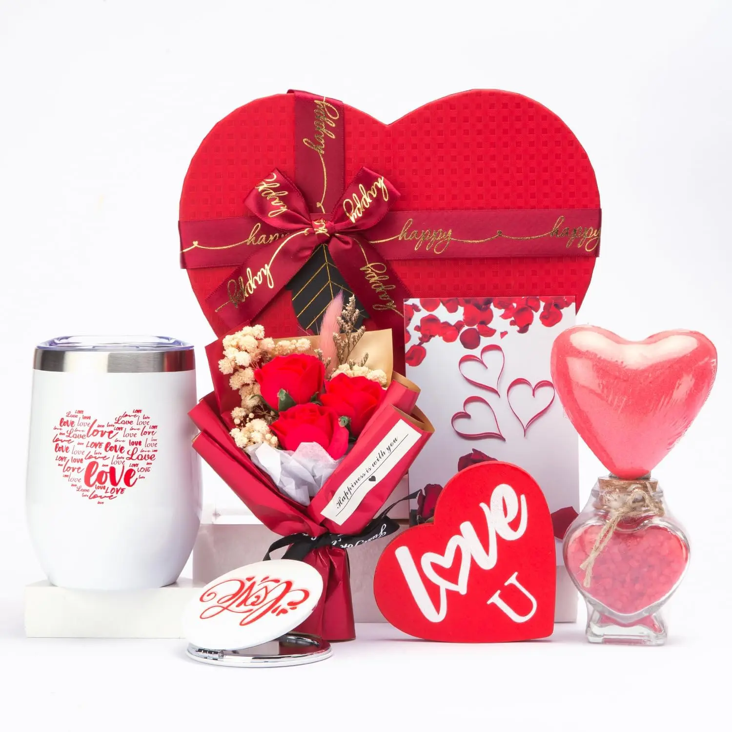 Gift for Women Birthday Gifts for Wife Girlfriend Lover,Unique Ideas Rose Love Gift Basket Box Thinking of You I Love You Romantic Gifts Set Wedding & Engagement Gift (Red)