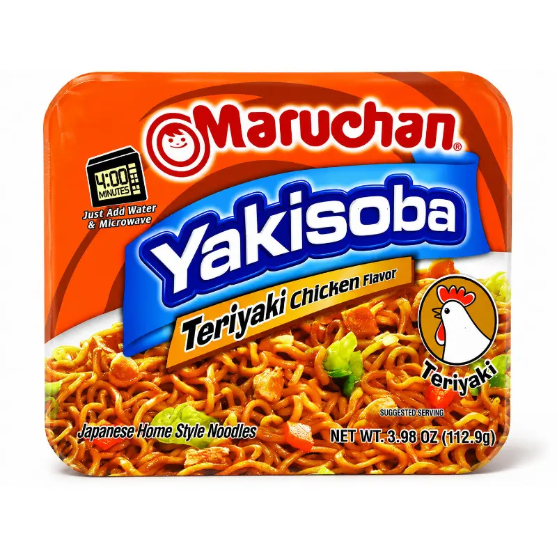 8-Pack Maruchan Teriyaki Chicken Yakisoba Instant Stir-Fry Noodles, 3.98oz Pantry Food Staple Bulk Treats