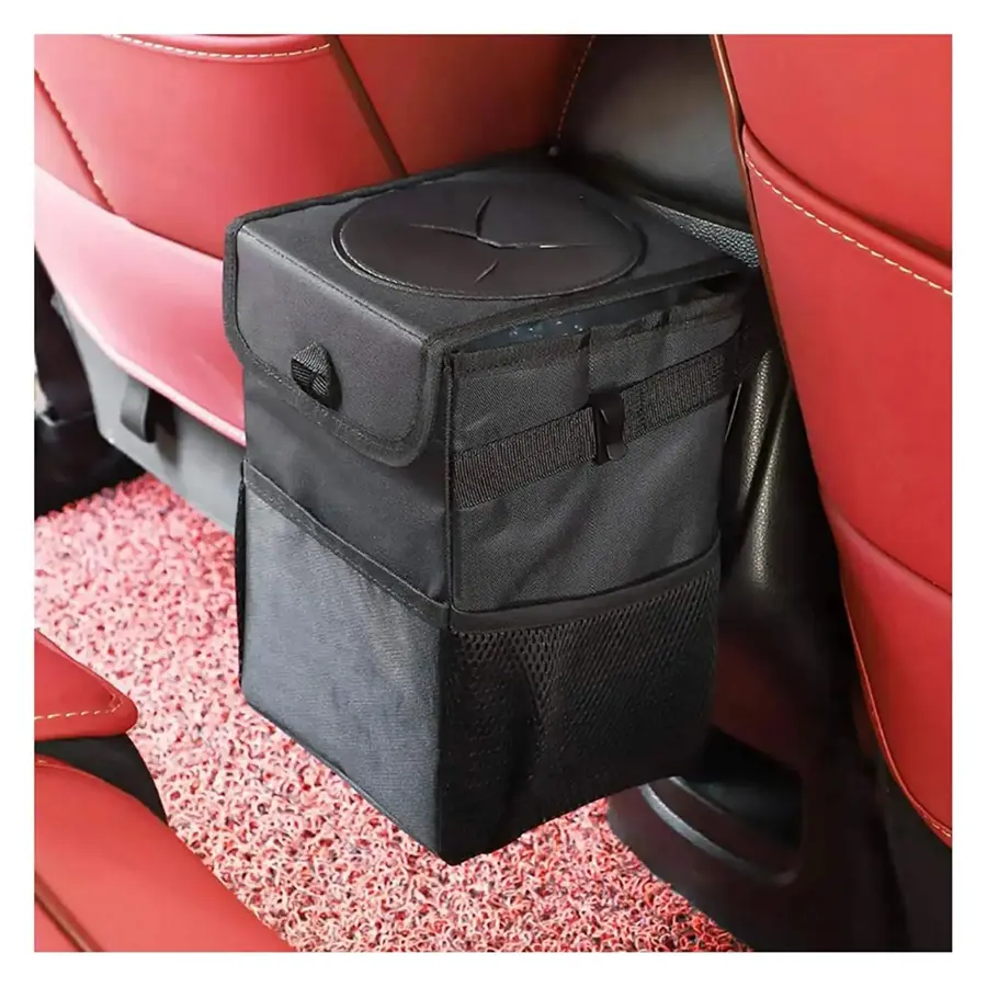 Car Trash Can with Lid & Storage Pockets Large Capacity Leak Proof Automotive Garbage Can Multipurpose Car Storage Box Organizers, Car Interior Storage, Car Trashcan