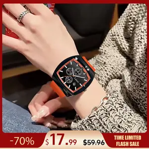 Fashionable watch unisex tonneau-shaped watch – a perfect combination of sport and style, featuring analog-digital dual display, multifunction design, waterproof and luminous features, and a date display.
