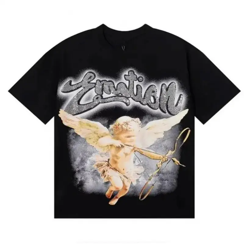 Men's Short-Sleeve Crew Neck T-Shirt - Vintage Streetwear, Retro Love Angel Cupid Graphic, Y2K Aesthetic Unisex Casual Top Unisex Cotton T-Shirt