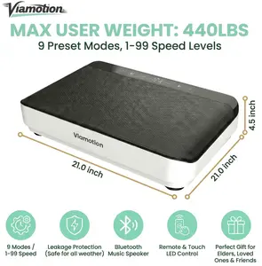Viamotion Vibration Plate for Seniors & Home Relaxation, Low-Noise 150W Motor, 1-99 Speed Levels, Bluetooth Music, Safe Dual Voltage Protection, LED Display, Perfect Gift for Elders