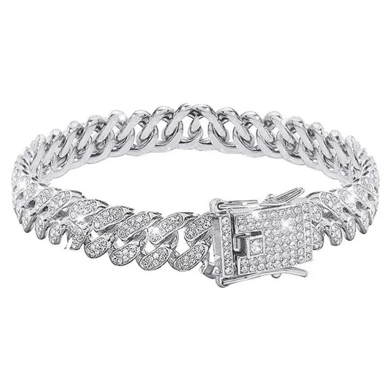 Cuban Bracelet Cuban Link Chain Miami Cuban Bracelet 18k Gold Silver Rhinestone Chain Iced Out Hip Hop Jewelry