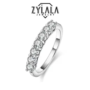 [050] 0.28/0.7/3.5 Carat Luxurious Synthetic Moissanite Row Ring 7-Stone Design Sterling 925 Silver Engagement Wedding Band