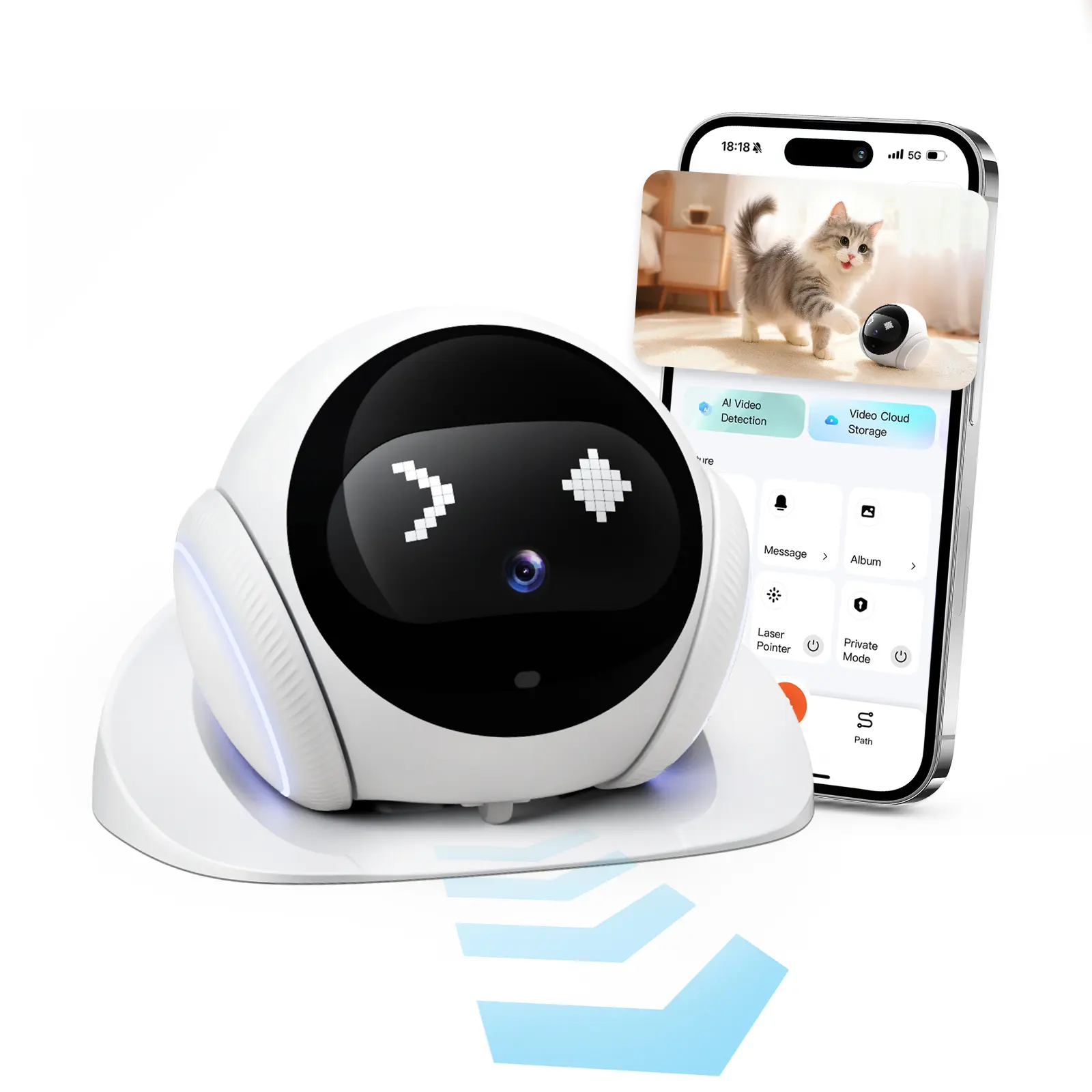Indoor Security Robot Camera 1080P Movable Pet Camera with App Control, 2-Way Audio, Motion Detection, Night Vision, Auto-Recharge, Smart Home Cam for Pet/Elderly/Baby