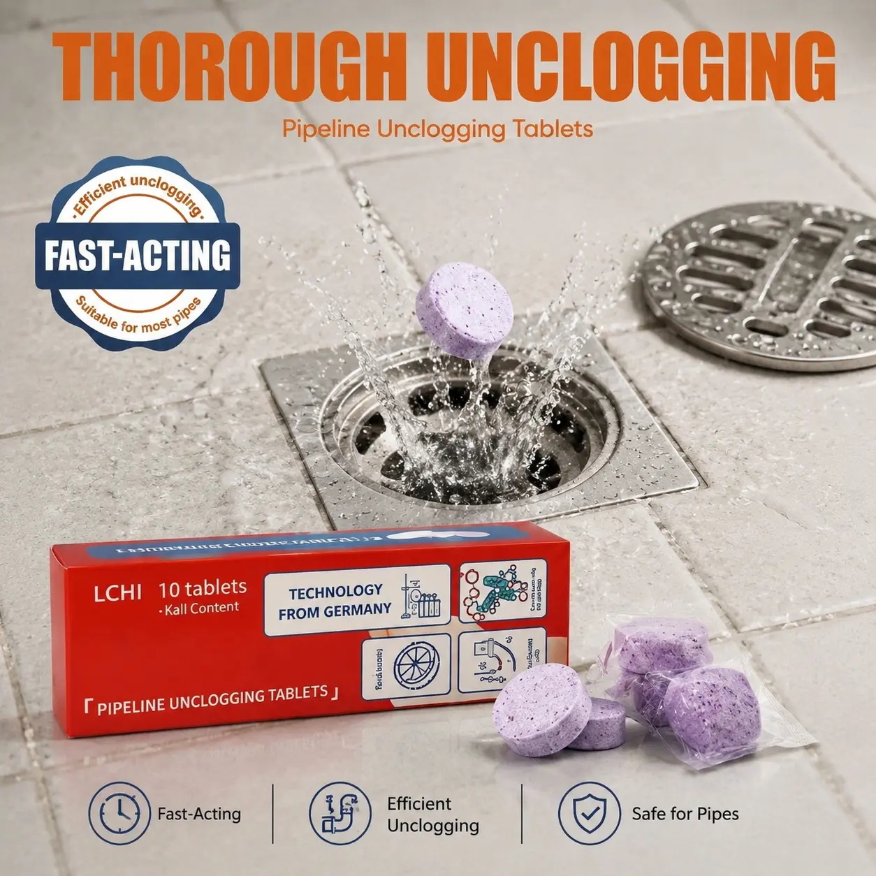 3-Day Limited Free Gifts - Foam Drain Unclogger Tablets, Powerful Pipe Cleaning Cleaner, Fume-Free for Bathroom Sinks & Showers, Hair & Grease Lift, Septic Toilet & PVC Pipe Safe Home Cleaning Supply