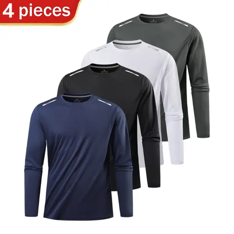 Men’s crewneck long-sleeve T-shirt — moisture-wicking, quick-drying, anti-chafing, four-way stretch, insulated, breathable fabric — high-elasticity sports base layer for cold weather workouts; men’s athletic top suitable for gifting