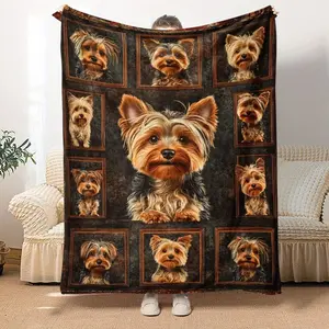 1pc Yorkshire Terrier HD Print Polyester Throw Blanket for RV - Soft, Lightweight, And Versatile for Travel, Camping, And Home Decor - Ideal for All Seasons RV Bedding D