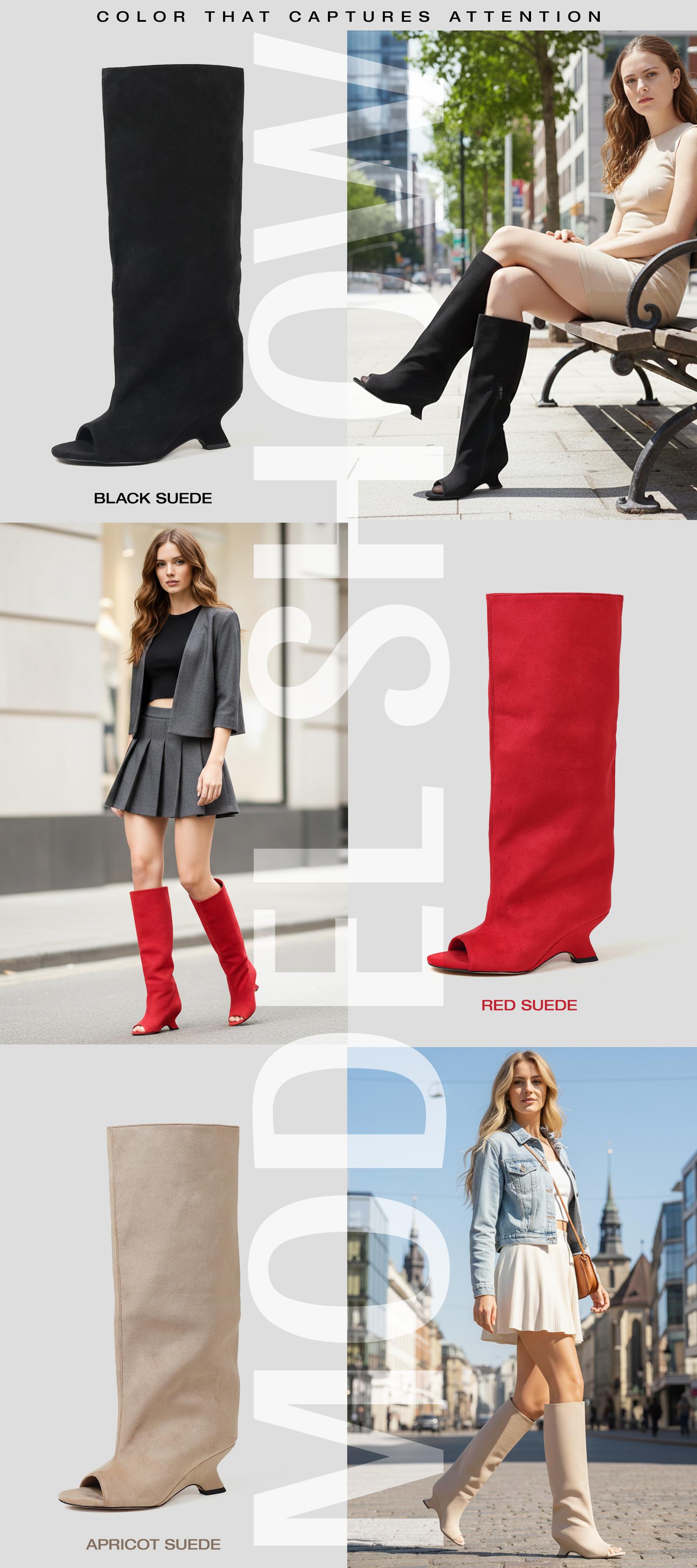 Knee High Boots For Womens Open Toe Block Heel Pull On Party Date Event Office Casual Date Slouchy Long Comfortable Trendy Modern Boots Knee High Boots For Womens Open Toe Block Heel Pull On Party Date Event Office Casual Date Slouchy Long Comfortable Trendy Modern Boots
