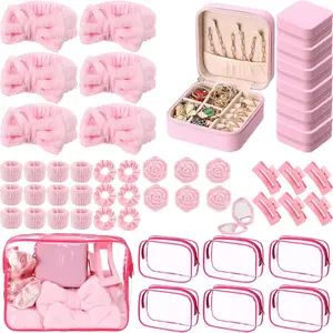 6set Spa Party Favors for Women & - Pink Sleepover Supplies with Headbands, Wristbands, Scrunchies, Hair Clips, Jewelry Case, Makeup Bags & Mirrors Newyear, Valentine, Party Events girls  Gift Set Tumbler