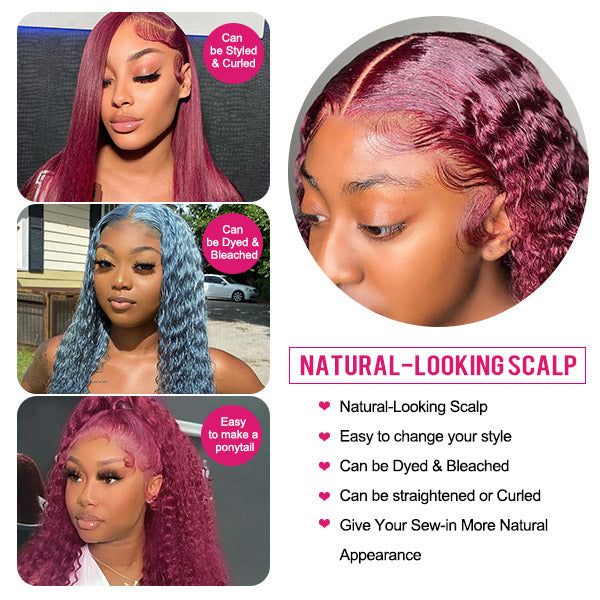 13x6 Hd Colored 99j Burgundy Lace Frontal Human Hair Wig 30 32 Inch Brazilian Water Wave Curly Red Wigs 13x4 Deep Wave Frontal Wig 100% Human Hair Quality On Sale