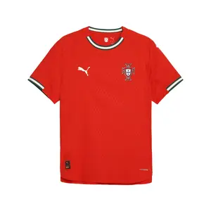 PUMA Mens Portugal '25 Home Authentic Crew Neck Short Sleeve Replica Jersey Soccer Cleats  - Red