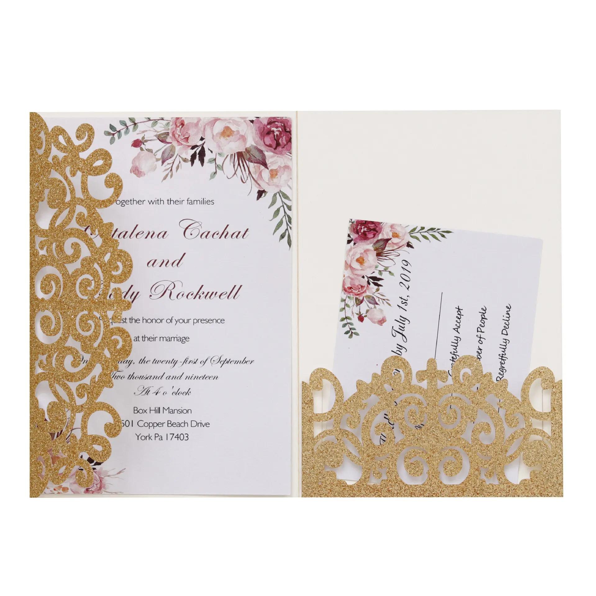 European Glitter Wedding Invitations, Elegant Laser Cut Glitter Paper Personalized Greeting Cards