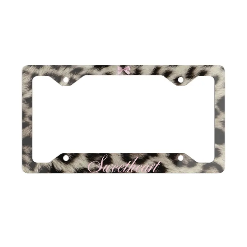 Leopard Sweetheart Metal License Plate Frame, Coquette Car Accessories, Leopard Car Accessories, Cute Car Decor