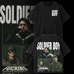 Soldier Boy The Boys Season 5 Vintage Graphic Tee Washed – Dark Superhero Anti Hero Streetwear Top, Distressed Comic Poster Artwork Design, Heavy Cotton Oversized Hoodie Style Apparel, Retro Pop Culture TV Series Fan Gift