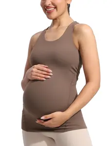 POSHDIVAH Women's Maternity Tank Tops with Built in Bra Padded Sleeveless Pregnancy Yoga Tee Workout Shirt Clothes