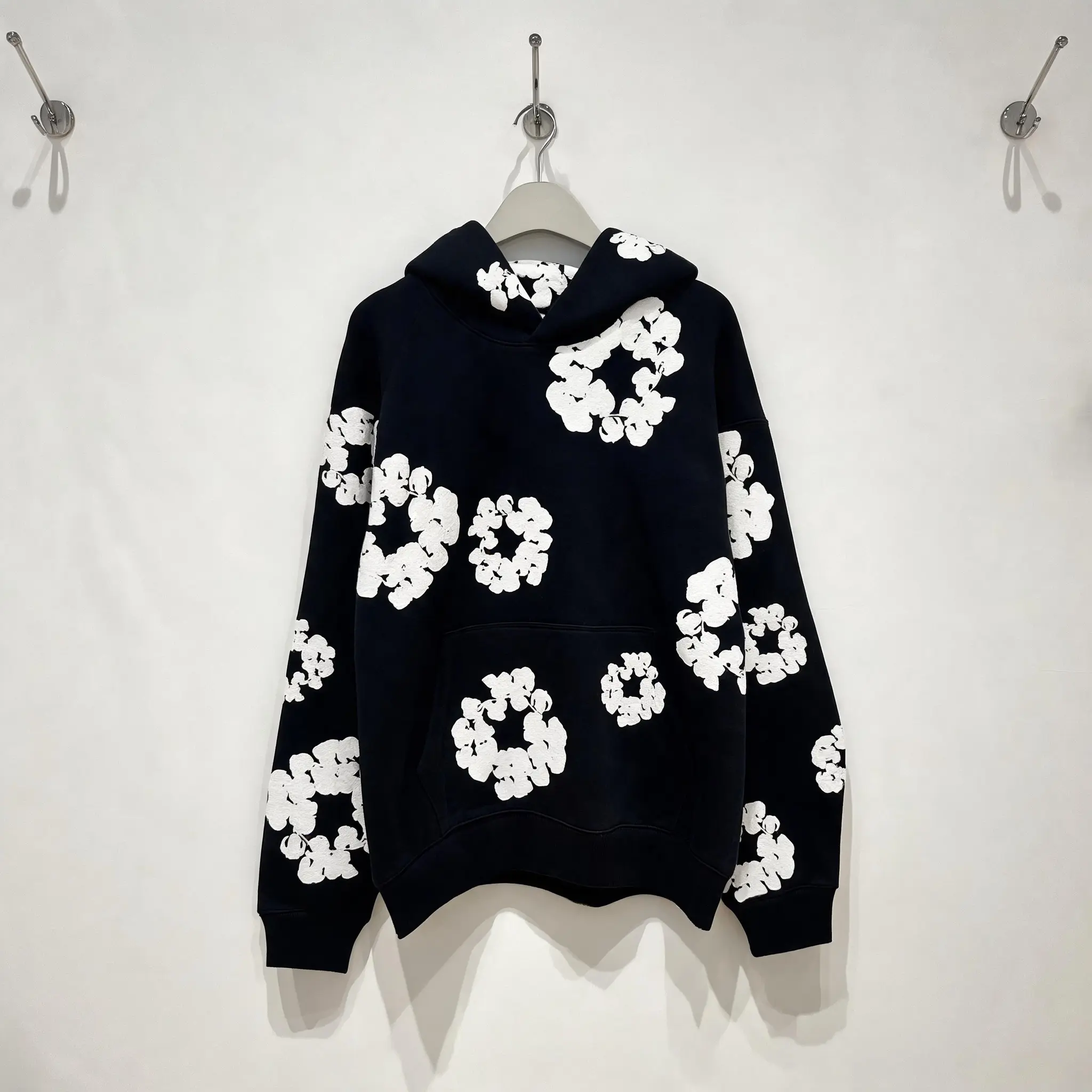 Denim Tears Hoodie & Jogger 2 Piece Tracksuit | 3D PuffFloral Print Oversized Loose Fit Black Cotton | Unisex MenTeen Street Daily Weekend Outfit I Trendy Must-Have UltraCozy Stylish Outfit