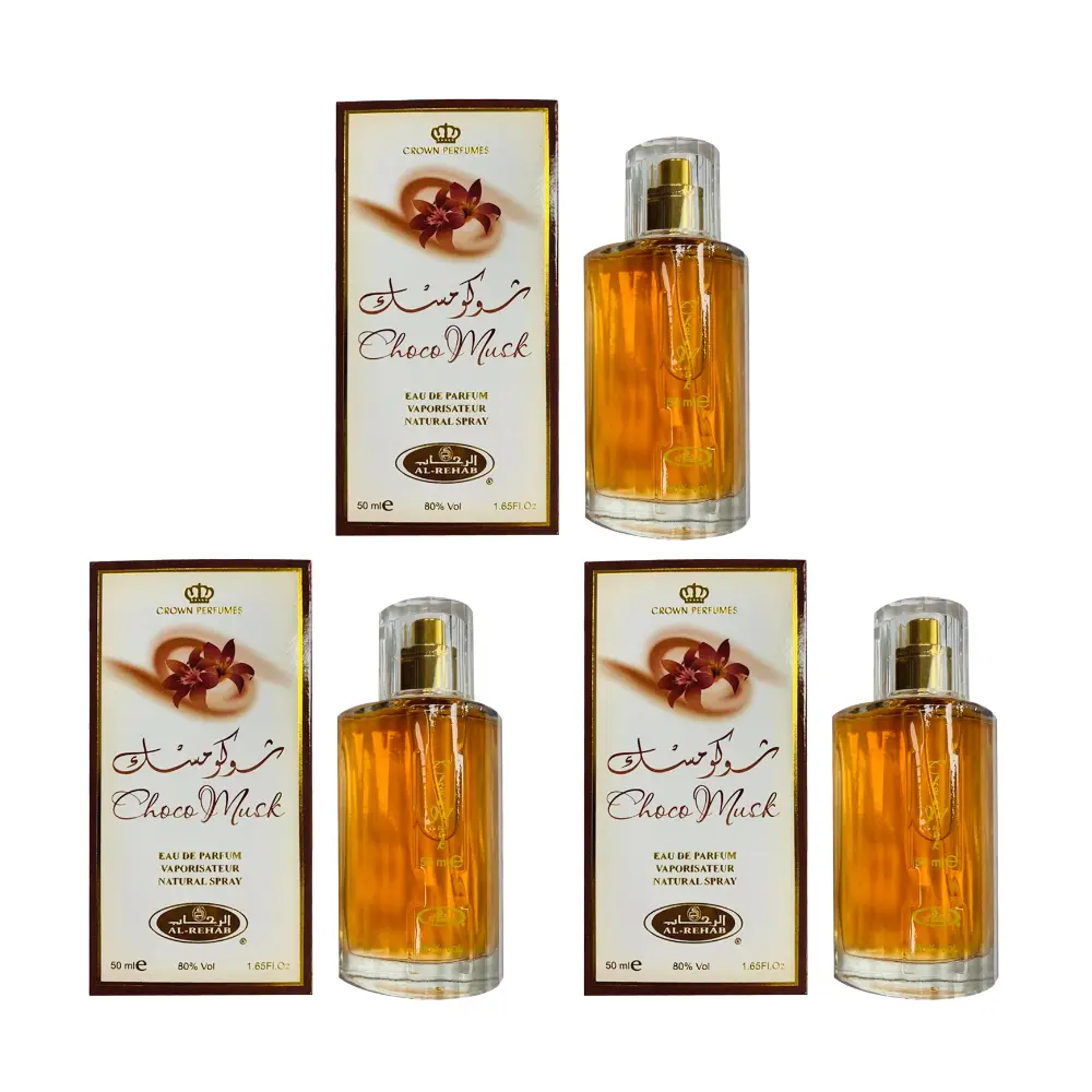 Al-Rehab Choco Musk Eau de Parfum Spray (Choco Musk EDP) for Women, 1.7 oz (3 Pack) - Sweet Chocolate Scented Women's Fragrance, Long-Lasting Gourmand Perfume with Vanilla Amber, Cinnamon Rose, Sweet & Cozy Notes