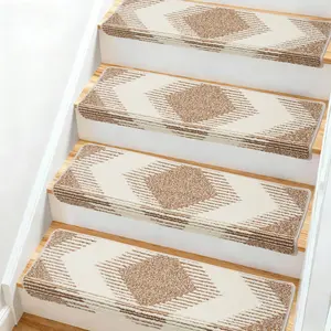 Carpet Stair Treads, Indoor 15 Pack 30"x9.5"x1.7" Peel and Stick Stair Treads, Bullnose with Tape, Bullnose Stair Runner for Wooden Steps, diamond pattern, modern style.