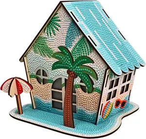 3D Diamond Painting Cabin Kit – DIY Full Drill Miniature House Craft with Rhinestones, Decorative Building Set for Adults & Teens (Beach House Cabin)