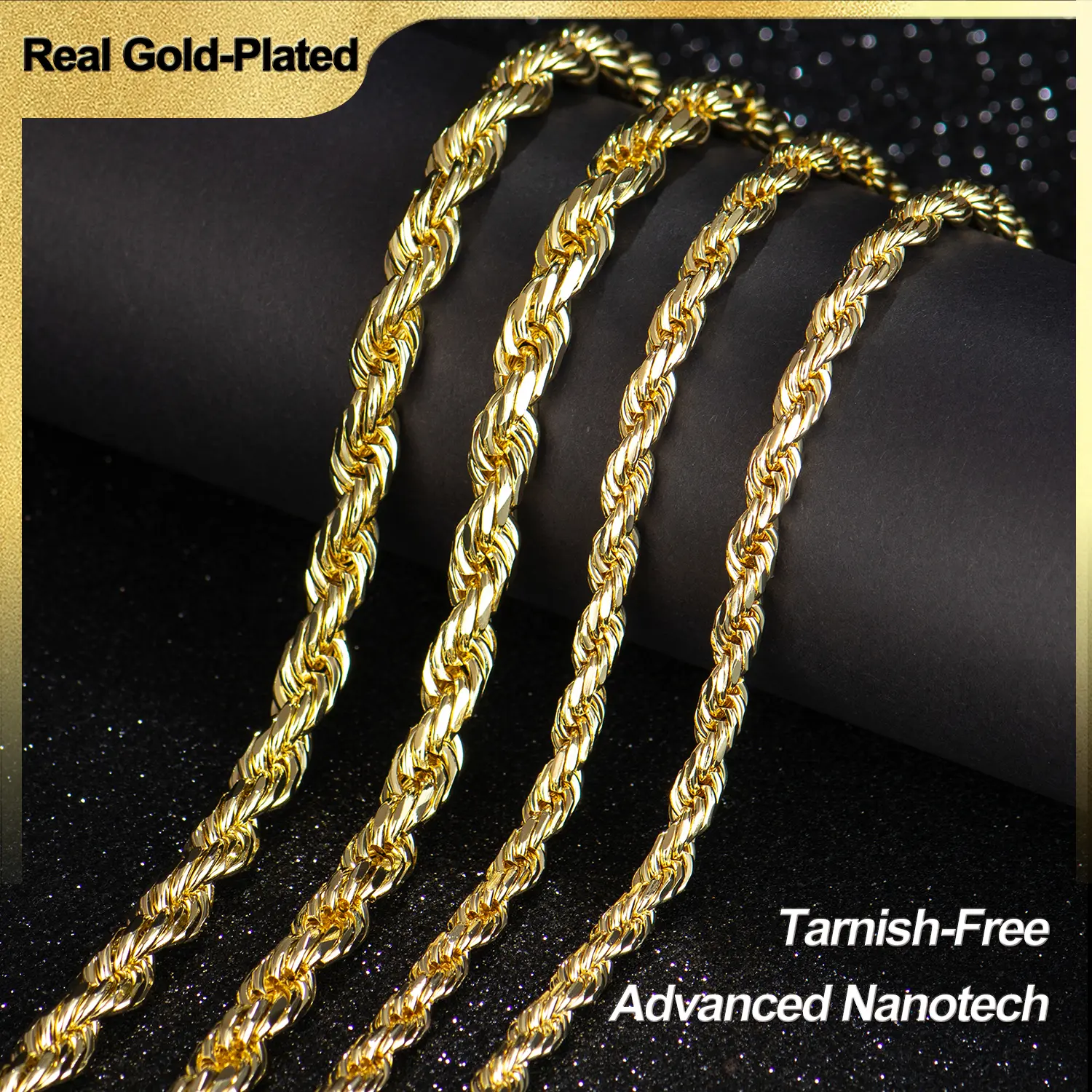 Holylegend 14K Real Gold-Plated Rope Chain Necklace for Women and Men,Upgraded Shine, Faceted Cut, Tarnish-Free, Goldstone necklace 6mm/8mm, 22"/24" Jewelry,Father's Day Gift