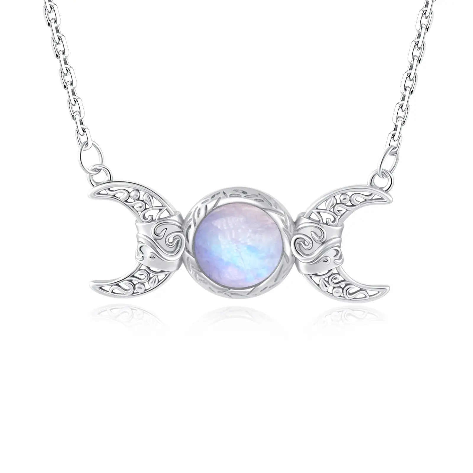 IXLUCK Genuine Moonstone Crystal Necklace - Natural Healing Pendant, Non-Tarnish Triple Moon Goddess Jewelry, Adjustable Chain, Witchcraft Aesthetic, Divine Feminine Meaningful Gifts for Women, Crystal Necklaces, Gothic Necklaces