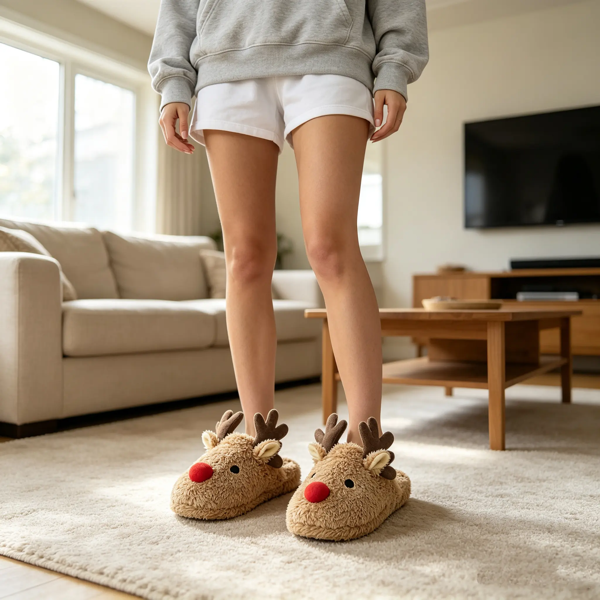 【SucuFashion New Style】Winter Slippers for Women, Warm Reindeer Slippers Retro Soft Plush, Cozy Fuzzy House Shoes for Bedroom Holiday