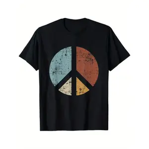 100% Cotton Vintage Distressed Design Tee Retro Vintage Distressed Design Peace Sign T Shirt Halloween Thanksgiving Christmas Gift for Men Women Family Friends Sizes S to XXXL Black