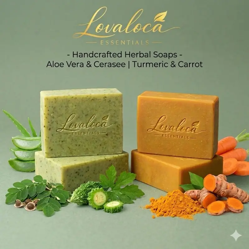 Organic Handmade Facial Cleanser Bars, 4-Piece Pack - 2 Moringa Aloe Vera, 2 Turmeric Carrot, Anti-Acne, Anti-Eczema, Gentle Cleansing, Skin Repair, Natural Base, Moisturizing, Oily Skin Blemish Care