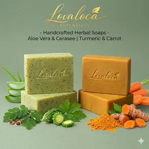 4 pcs Soap Set Moringa Aloe Vera & Turmeric Carrot for Gentle Facial Cleansing Skin Repair Handmade Natural Organic Ingredients