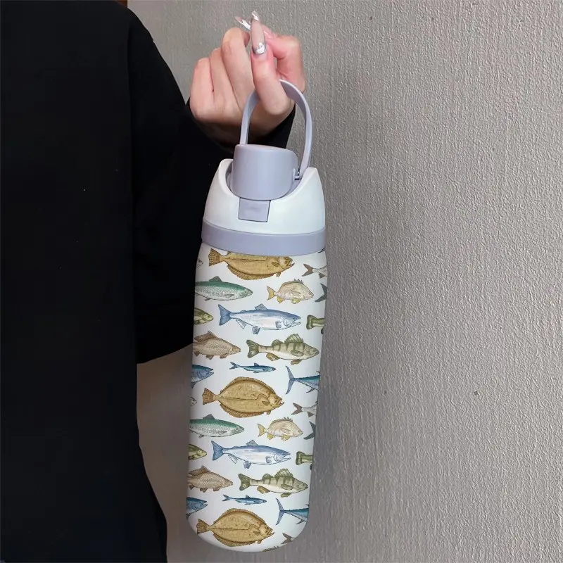 32oz Creative Fish Pattern Double Water Bottle, Stainless Steel Large Capacity Insulated Double Wall Cup for Girls, Perfect Gift for Birthdays, Suitable for Hot and Cold Drinks, Tumbler, Thermal Flask, Insulated Water Bottles