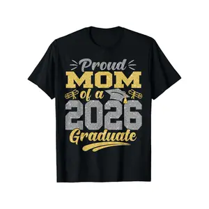 Proud Mom of a Class of 2026 Graduate T-Shirt - with Golden Lettering & Design - 100% Super Soft Crew Neck Short Sleeve Tee - Graduation Gifts for Women, Men, Couples - All-Season Fit for Senior Year Celebrations