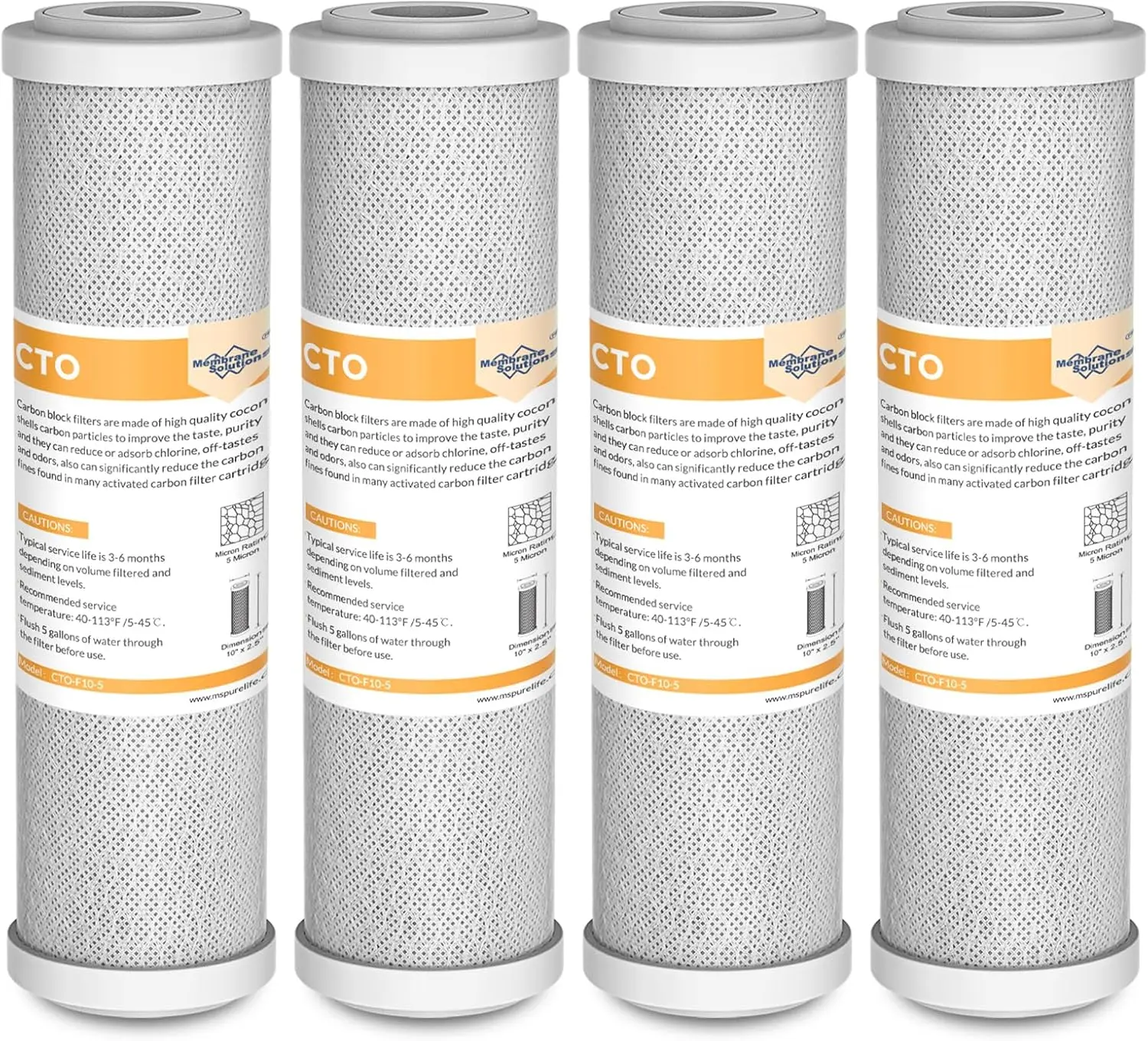 Membrane Solutions 5 Micron 2.5" x 10" CTO Carbon Block Water Filter Cartridge Replacement for Whole House Filtration Systems, Compatible with WFPFC8002, WFPFC9001, FXWTC, WHEF-WHWC, WHCF-WHWC