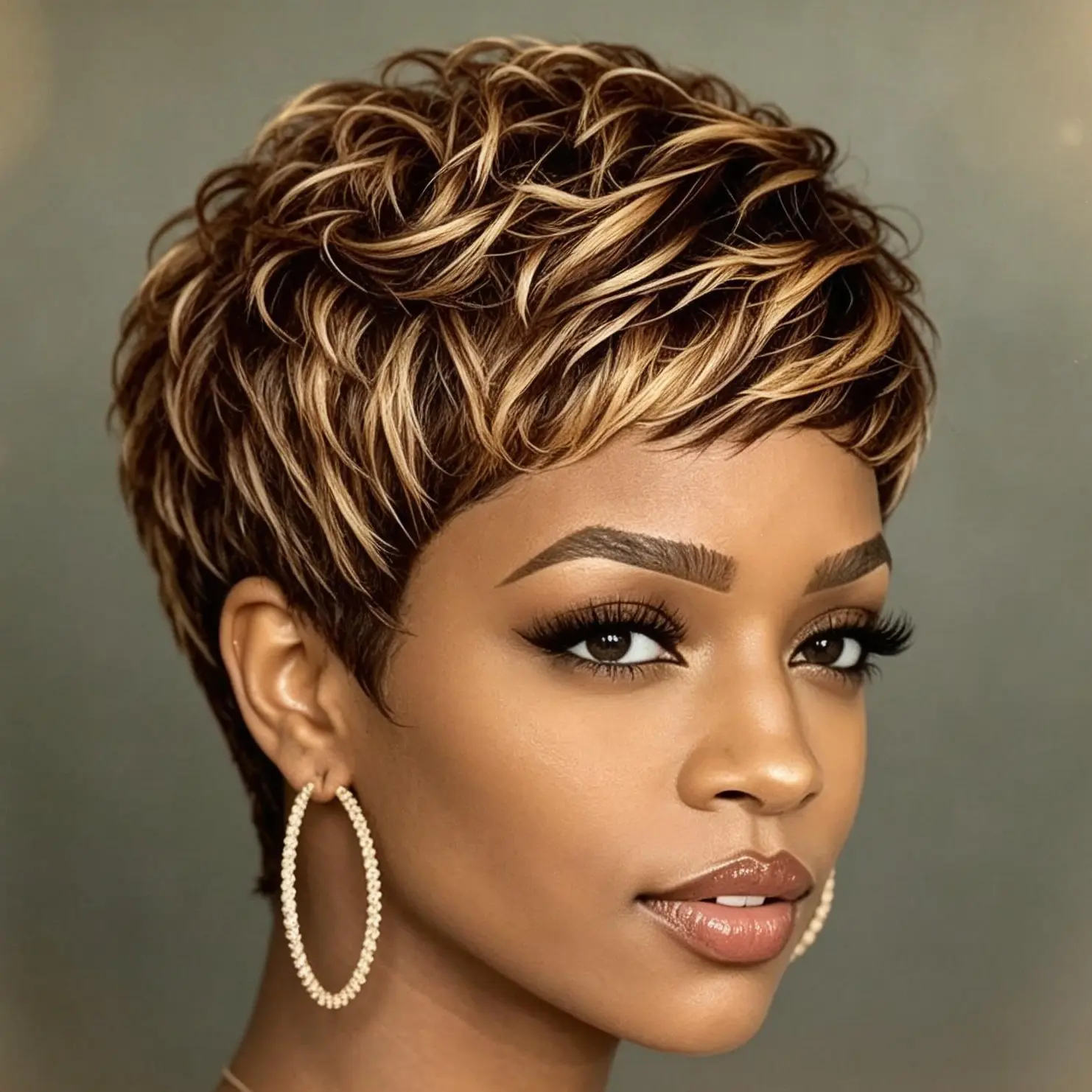 Short Pixie Cut Wig, Brown Blonde Highlight Short Layered Synthetic Wig, Natural Looking Short Hair Wig for Daily Party Use