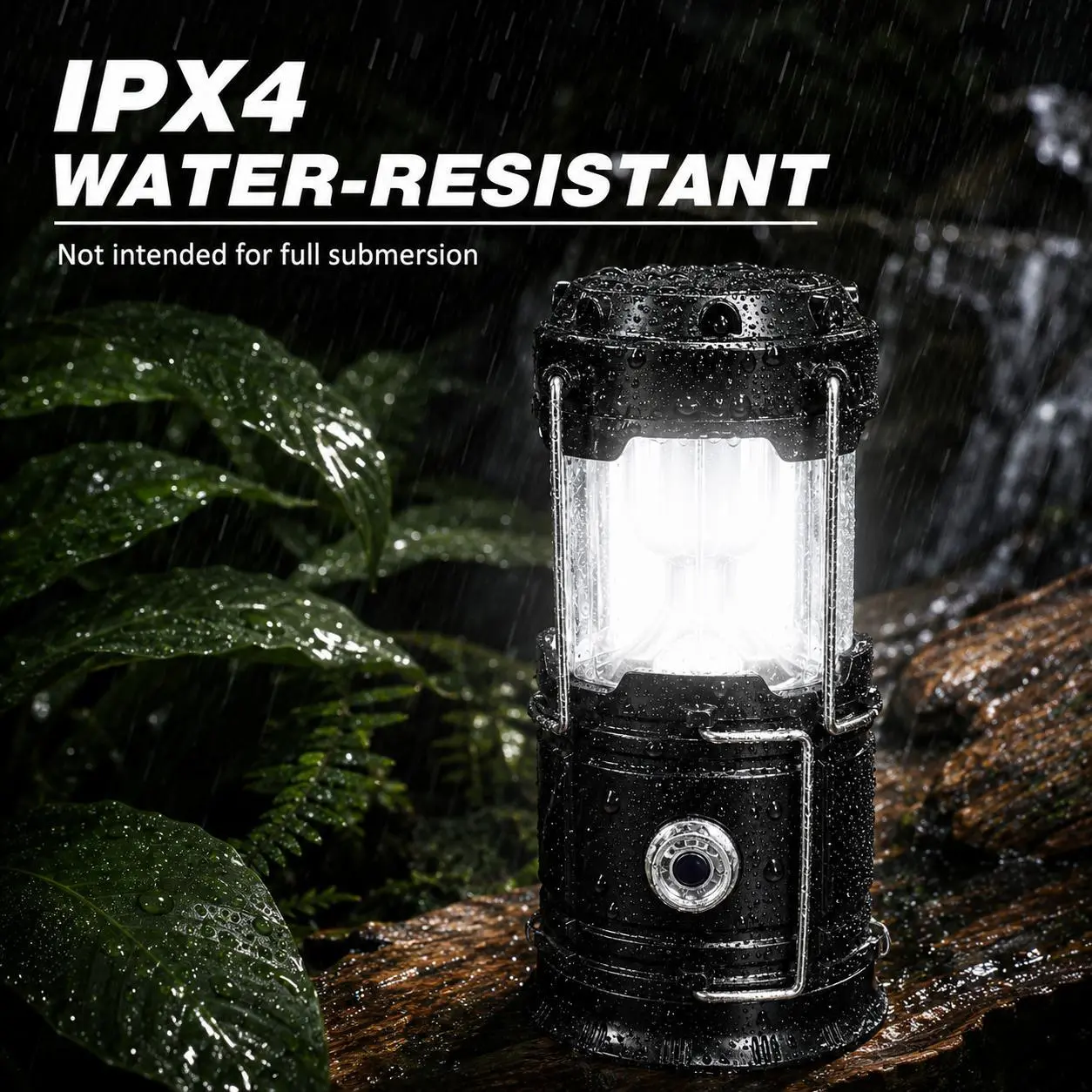 Solar Camping Lantern, Rechargeable LED Emergency Lantern with Magnetic Base & Foldable Hanging Hook, Collapsible Portable Light for Power Outages, Hurricanes, Camping, Hiking & Home Emergency Preparedness