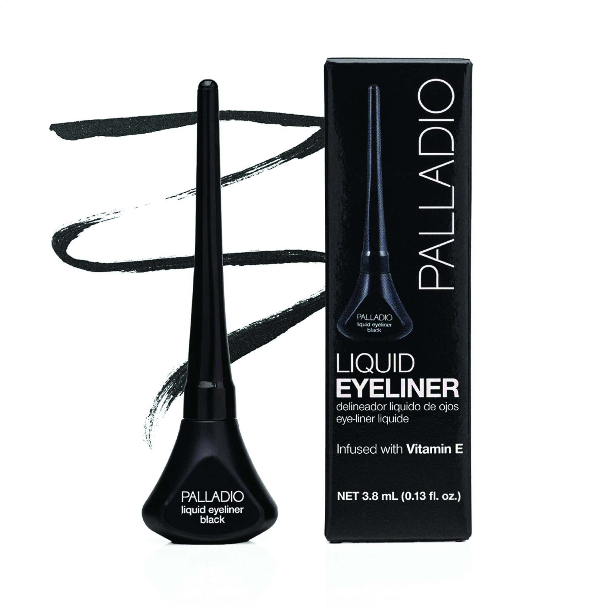 Palladio Black Liquid Eyeliner - Ginseng-Infused Cosmetic, Highly Pigmented for Intense Eye Definition, Smear-Proof, Easy-Grip Wand & Felt-Tip Brush for Smooth Blending