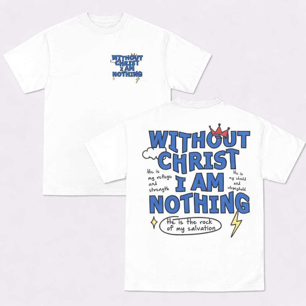 Men's loose-fit round-neck T-shirt, Christian faith letter print, casual street style short-sleeved white top, suitable for daily wear, all-season wear, round-neck T-shirt, fun pattern T-shirt, Christian clothing