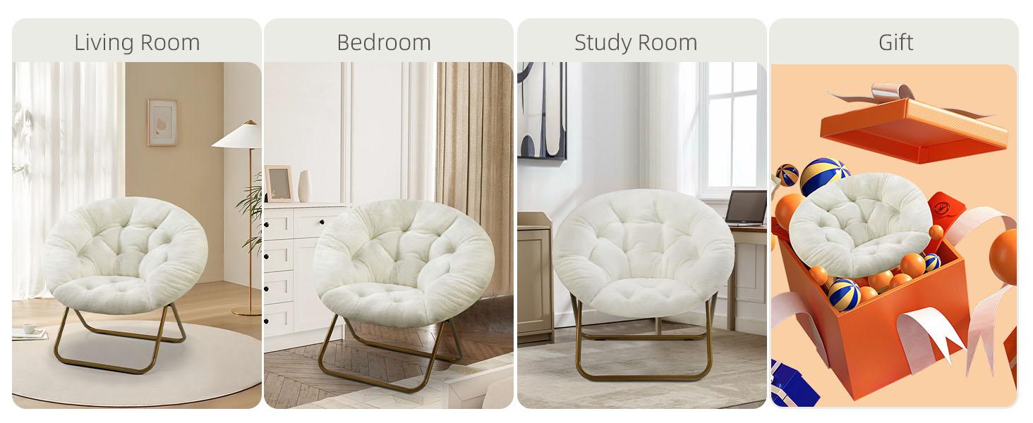 X-Large Faux Fur Saucer Chair Comfy Lounge Chair for Bedroom Living Room, Folding Seat for Teens Adults,Soft Padded and Metal Frame