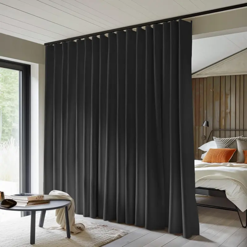 PLL Room Divider Curtains Total Blackout Privacy Curtain Panel Room Thermal Insulated Noise Reduction Curtain for Bedroom Window Living Room Ceiling Track Curtain W 8.3 ft * H 7ft Black.