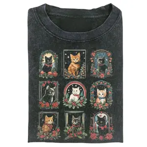 Comfort Color Vintage Christmas Cat Shirt, Funny Meme Shirt, Retro Xmas Cat Graphic Tee,Gift for Men, Gift for Women, Crew Neck T-shirt, Trending T-shirt