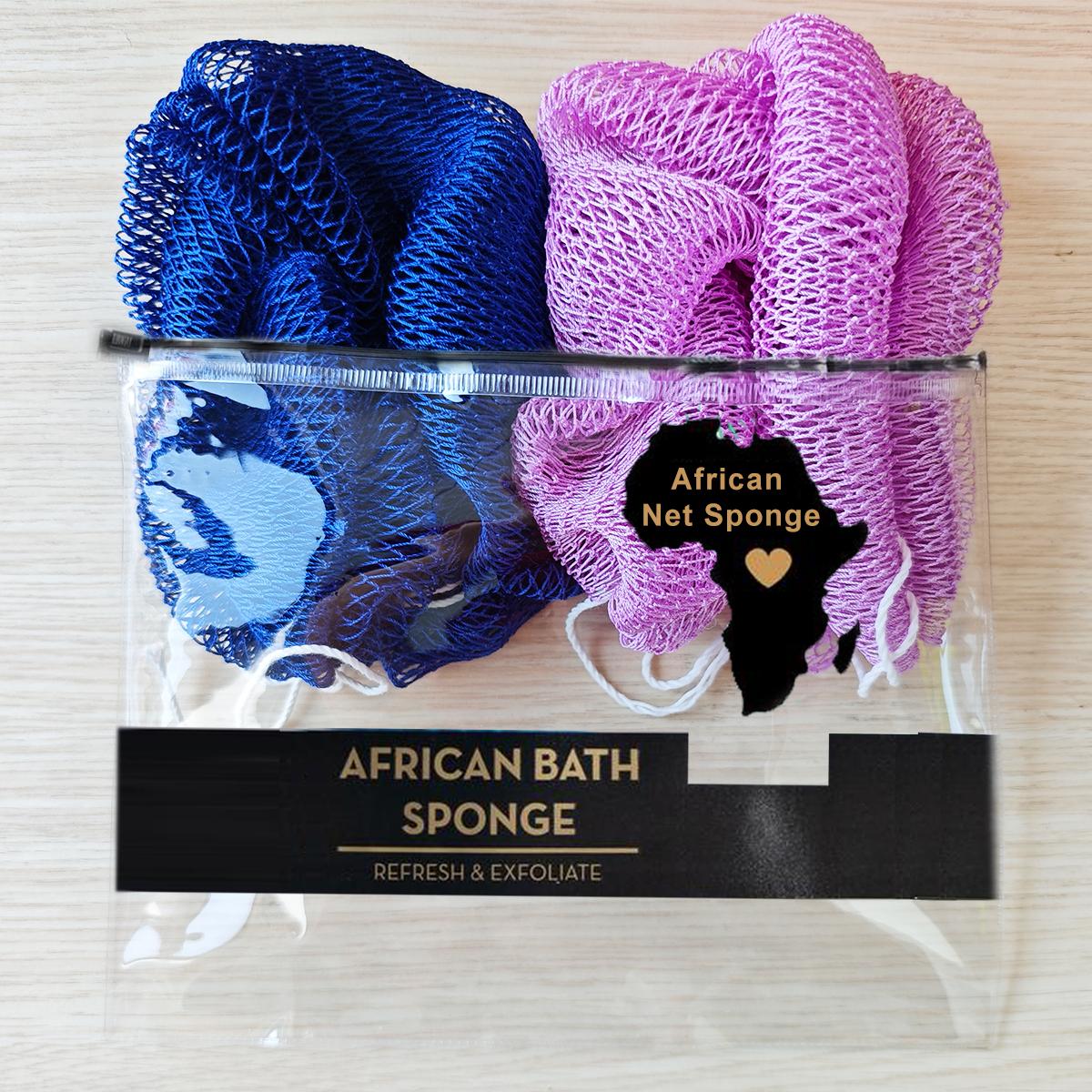 2 Piece African Exfoliating Net Sponge Bundle, for SENSITIVE SKIN, Bath sponge