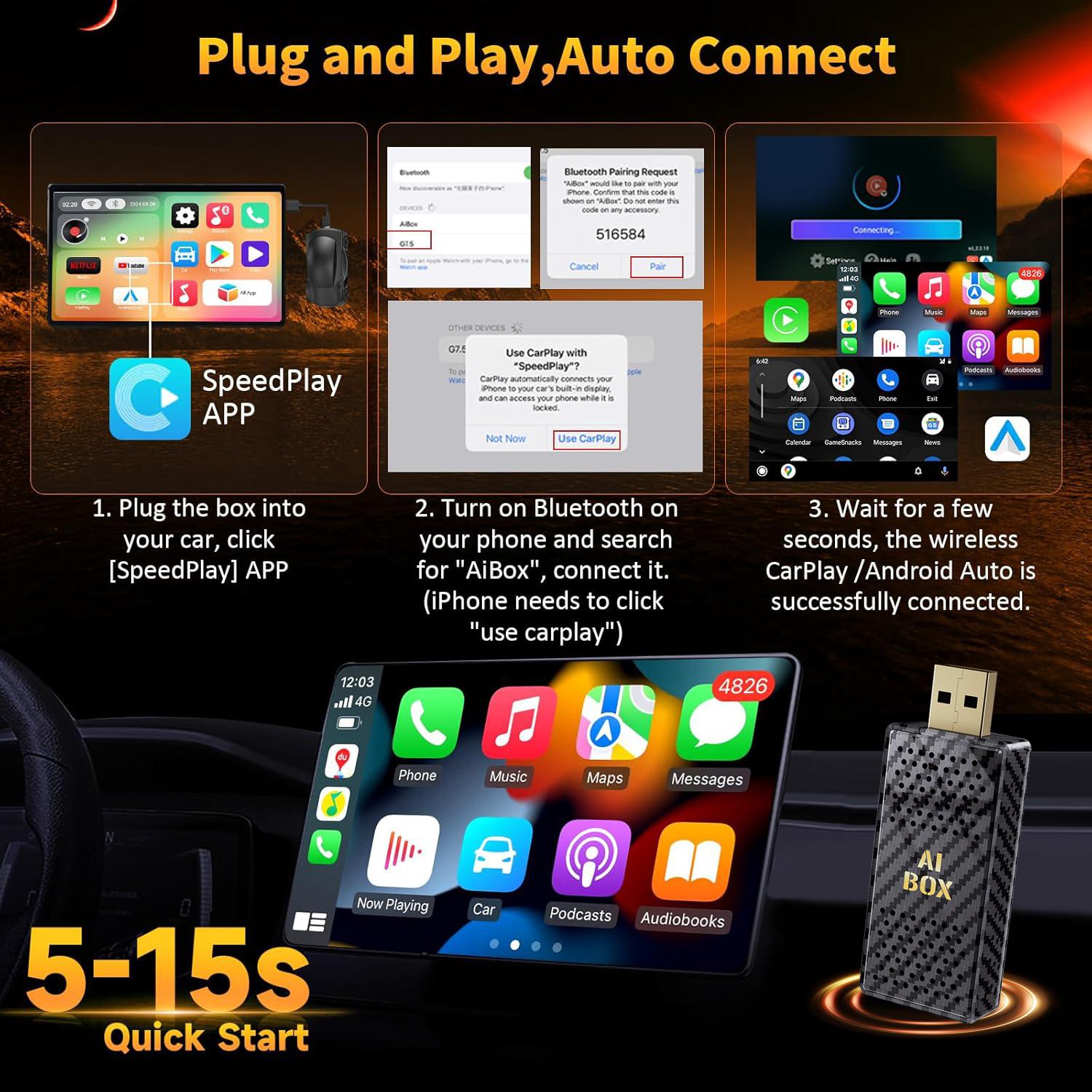 【FIFA World Cup 2026】Yurnlv Mini Al Box -Streaming Netflix/Youtube/Tiktok to your car! 4in 1 Wireless CarPlay and Android Auto Adapter suitable forFactory wired CarPlay Cars