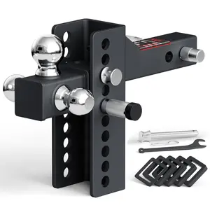 TYT Tri-Ball Mount Adjustable Trailer Hitch with Tow Hook, Fits 2-Inch Receiver, 4.5-Inch Rise/Drop, 1-7/8", 2", & 2-5/16" Balls, Heavy-Duty Towing Hitch with Locks and Pin