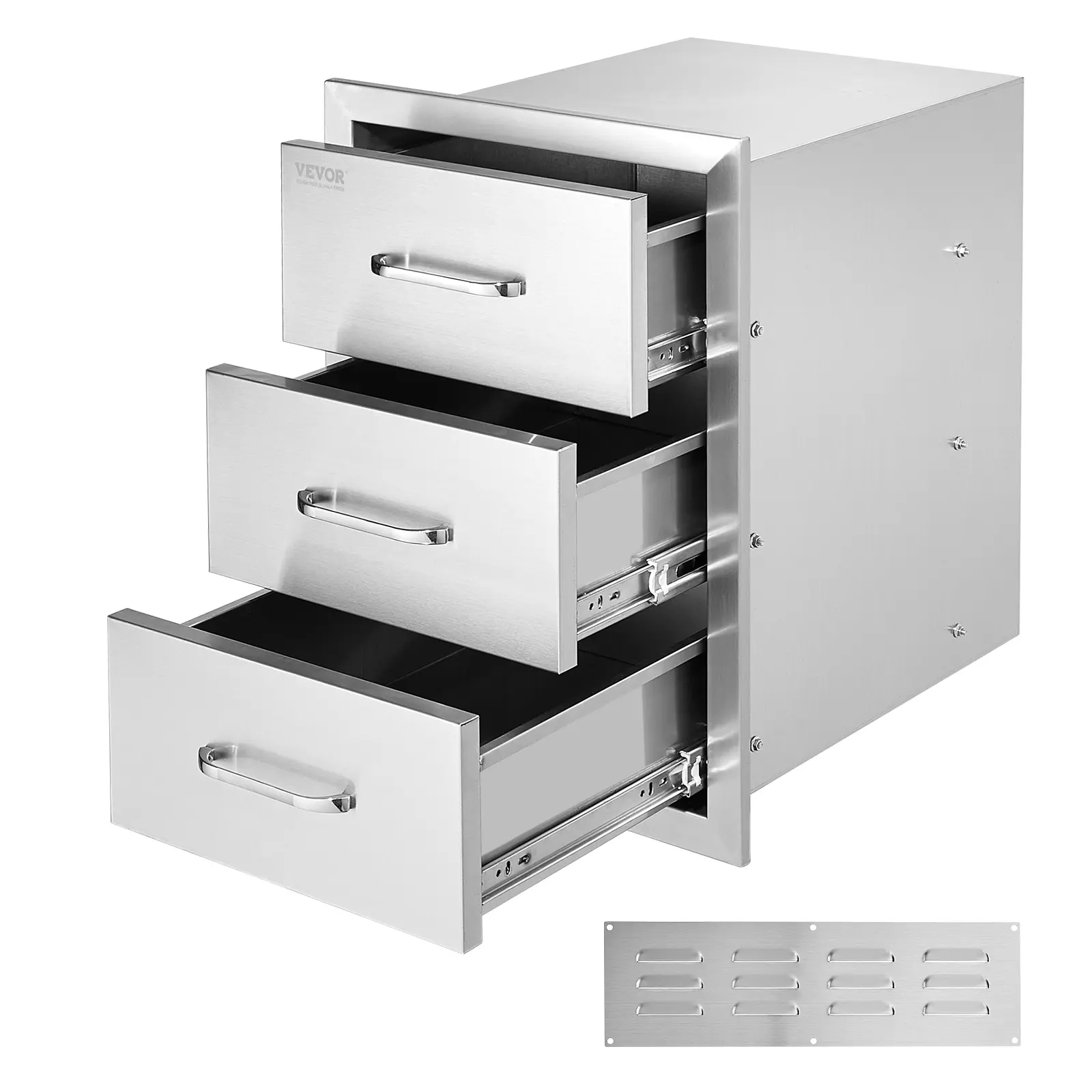 【Summerfinds】VEVOR Outdoor Kitchen Drawers 16\" W x 21.5\" H x 18\" D Flush Mount Triple Access BBQ Drawers with Stainless Steel HandleBBQ Island Drawers for Outdoor Kitchens or BBQ Island Patio Grill Station